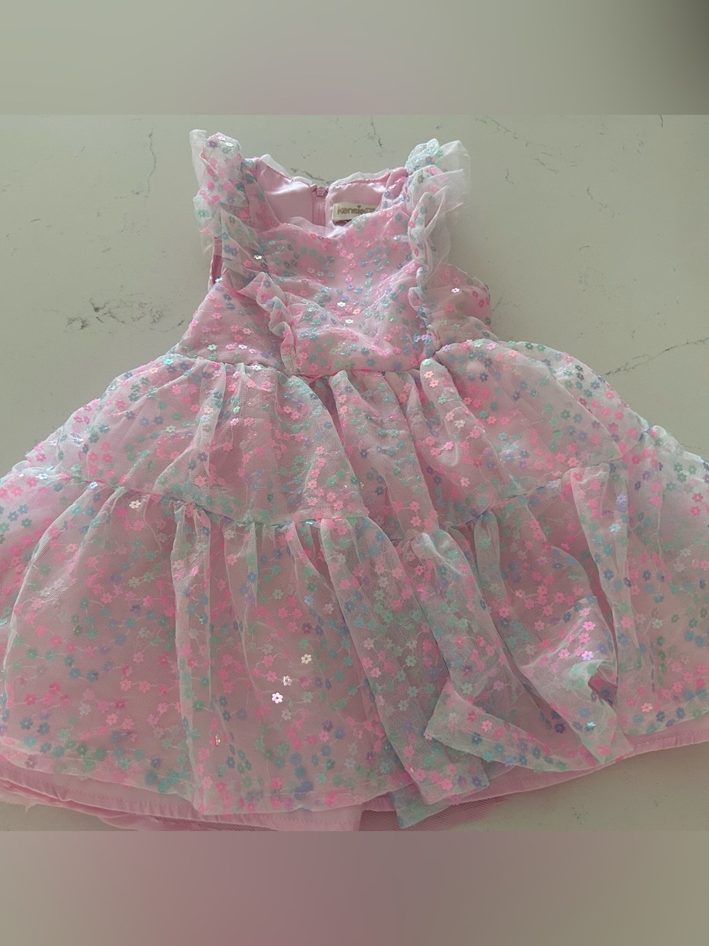 Kensie Girl Pink Pastel Floral Sequin Party Dress